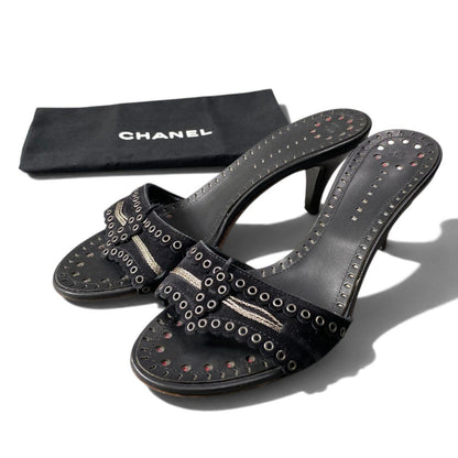 Chanel Eyelet Studs Kitten Heels Sandals Black — view 2
