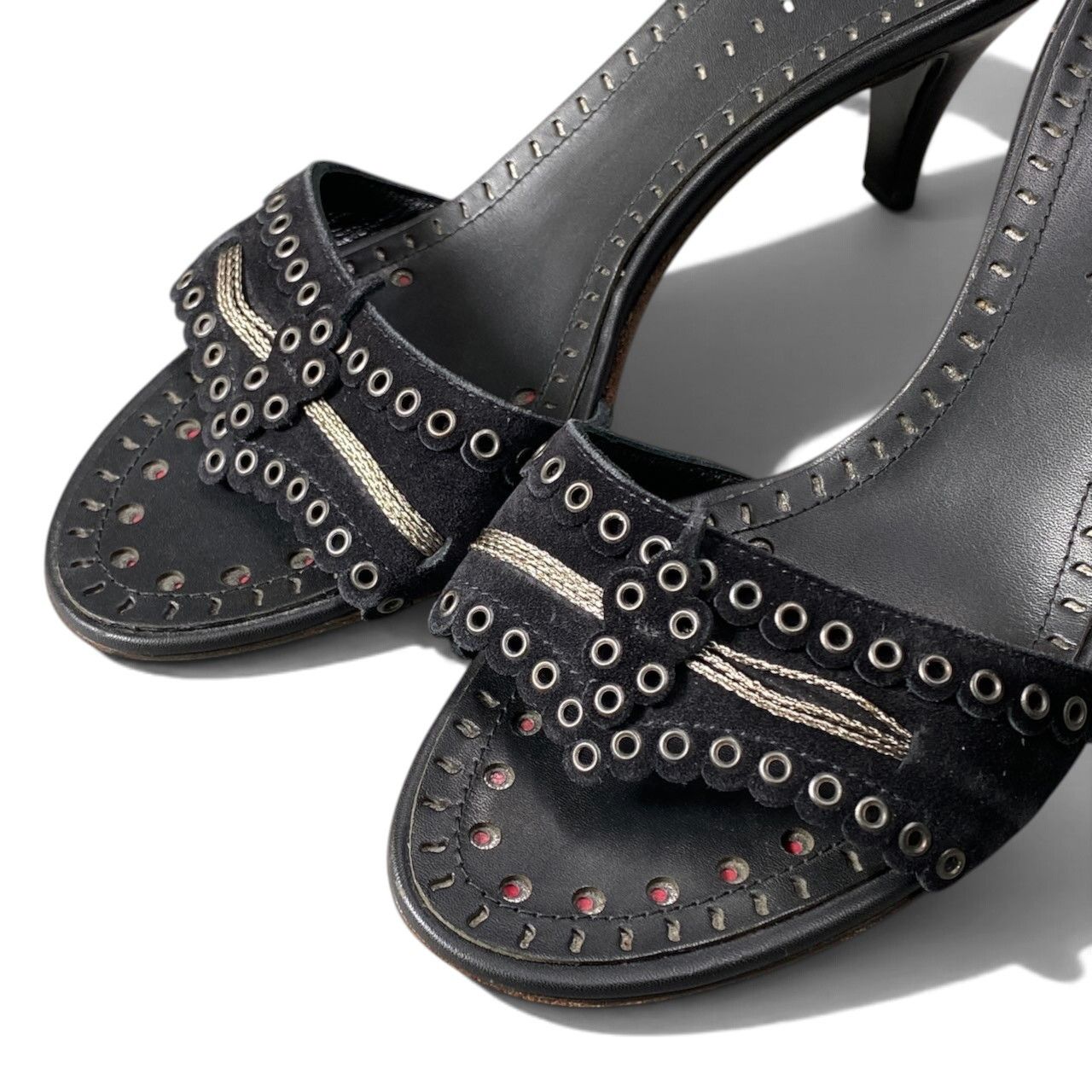 Chanel Eyelet Studs Kitten Heels Sandals Black — view 5