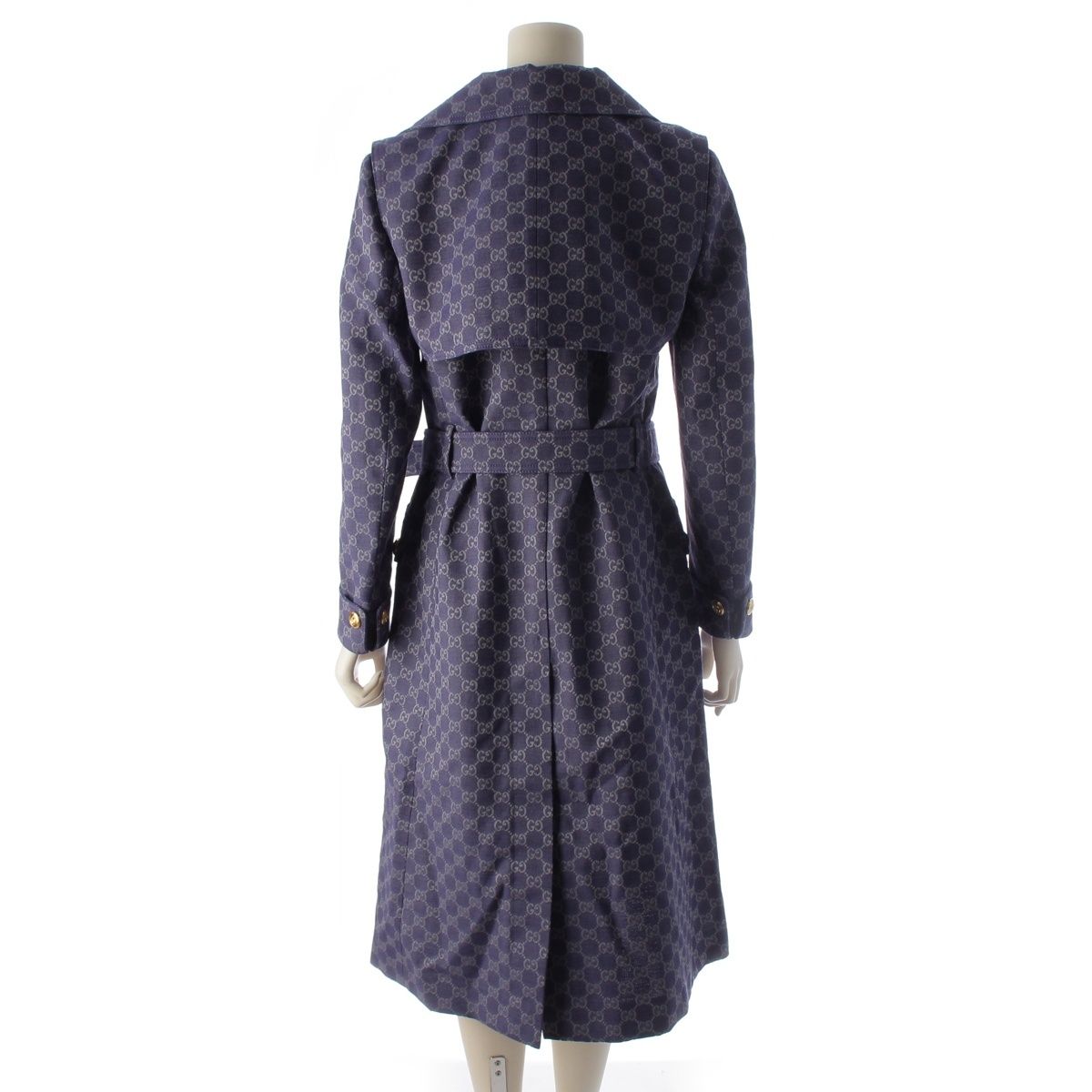 Gucci Cotton GG Jacquard Denim Belt Long Coat Blue 40 — view 4