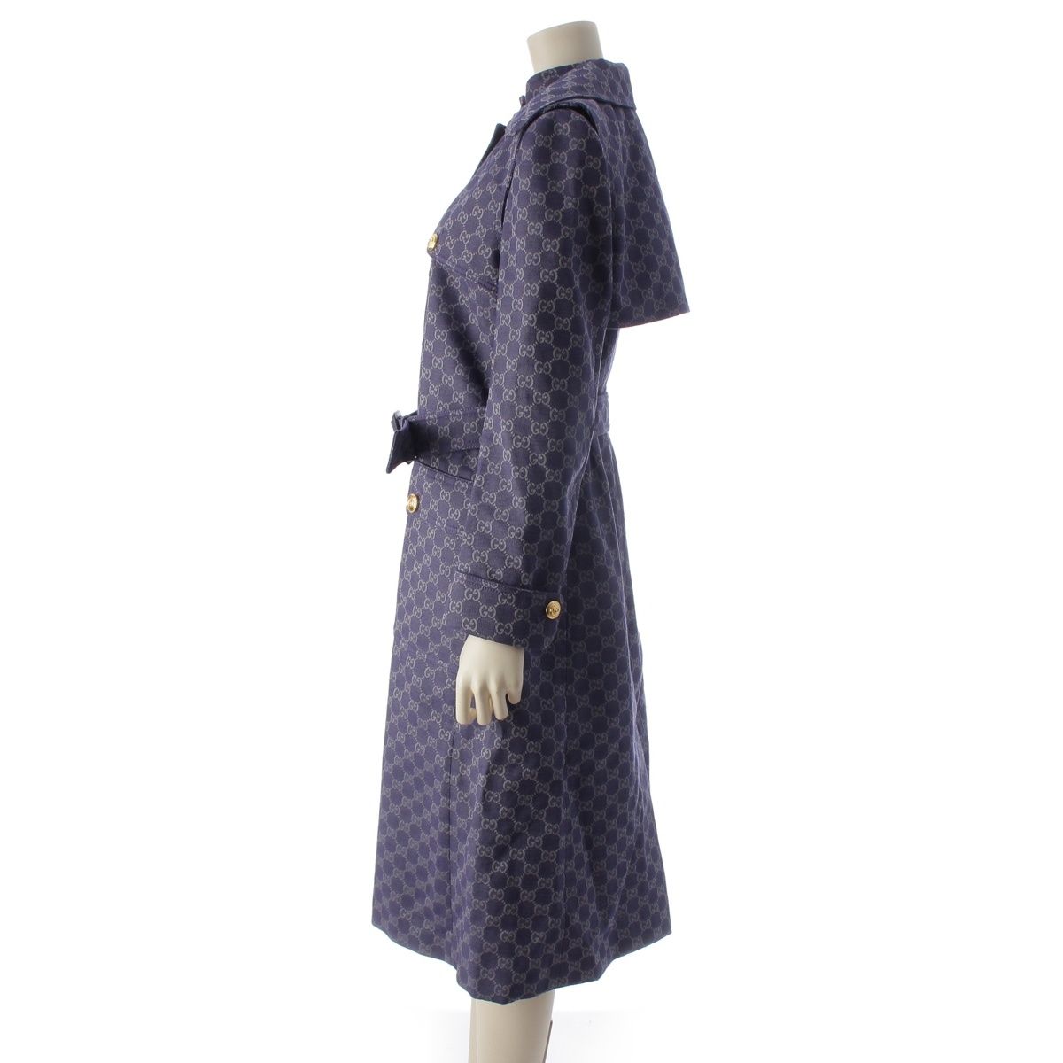 Gucci Cotton GG Jacquard Denim Belt Long Coat Blue 40 — view 3