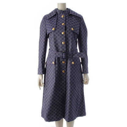 Gucci Cotton GG Jacquard Denim Belt Long Coat Blue 40