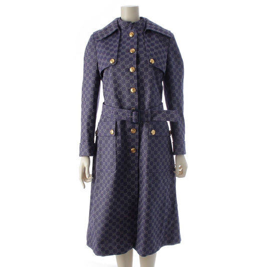 Gucci Cotton GG Jacquard Denim Belt Long Coat Blue 40