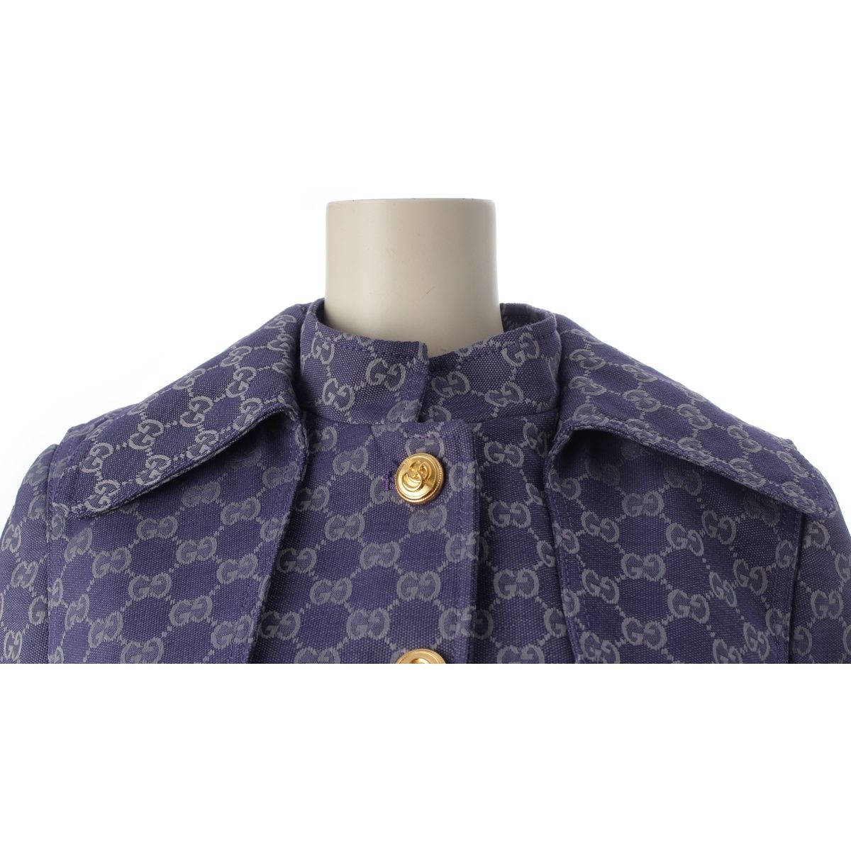 Gucci Cotton GG Jacquard Denim Belt Long Coat Blue 40 — view 5