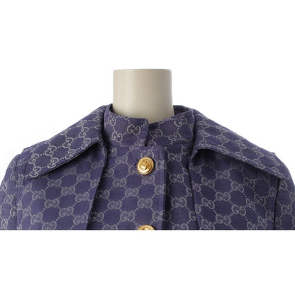 Gucci Cotton GG Jacquard Denim Belt Long Coat Blue 40 — view 5