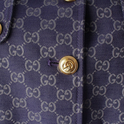 Gucci Cotton GG Jacquard Denim Belt Long Coat Blue 40 — view 7