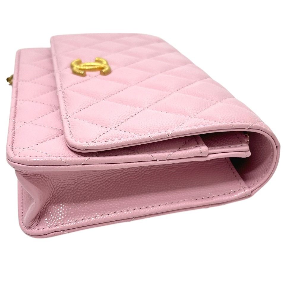 Chanel Shoulder Bag CC Logo Chain Wallet Caviar Leather Pink — view 3