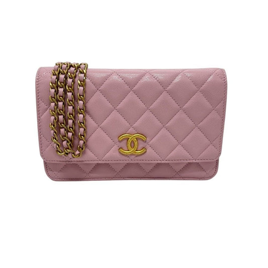 Chanel Shoulder Bag CC Logo Chain Wallet Caviar Leather Pink