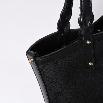 Gucci GG Pattern Canvas Tote Shoulder Bag Black Gold — view 6