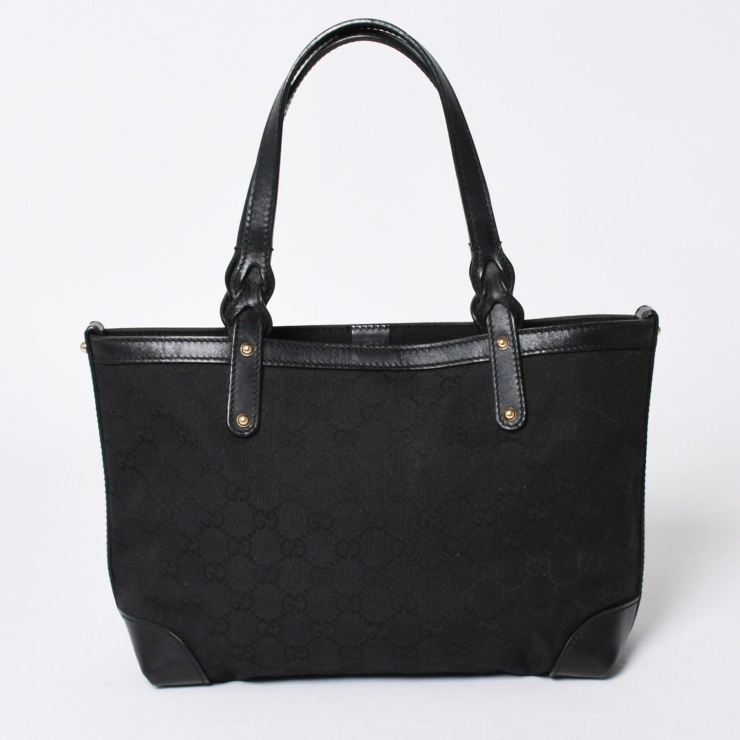 Gucci GG Pattern Canvas Tote Shoulder Bag Black Gold — view 3