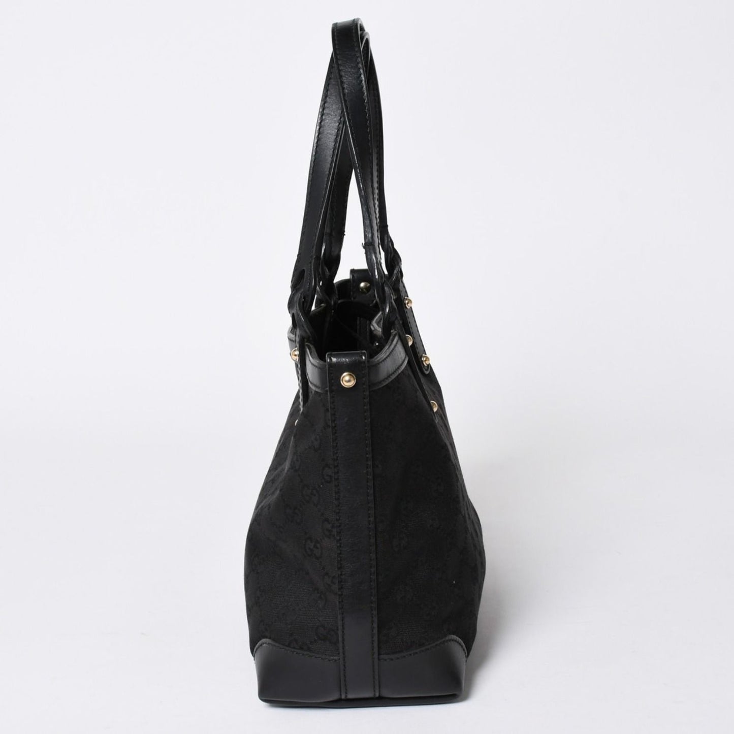 Gucci GG Pattern Canvas Tote Shoulder Bag Black Gold — view 5