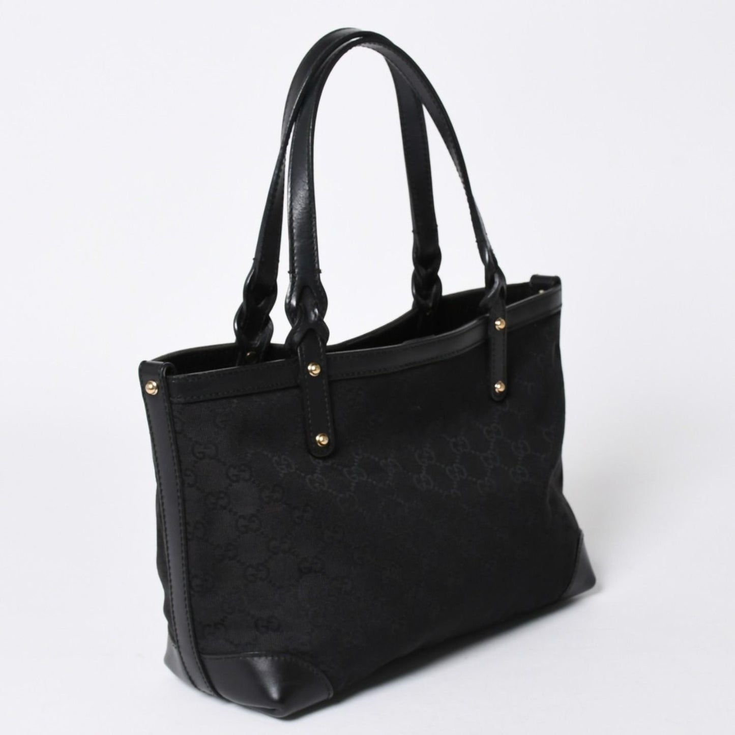 Gucci GG Pattern Canvas Tote Shoulder Bag Black Gold — view 4
