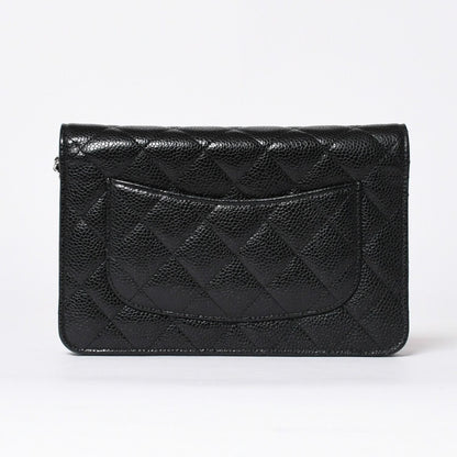 Chanel Chain Wallet CC Logo Caviar Leather Black Silver Shoulder Bag — view 2
