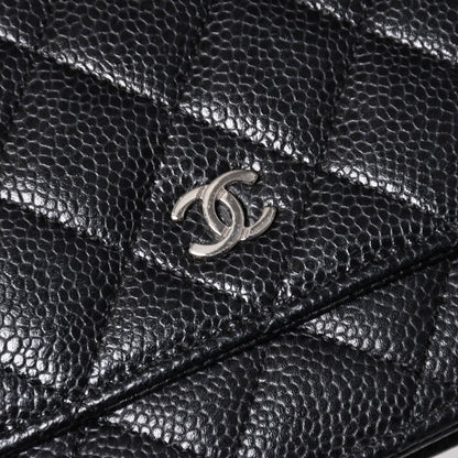 Chanel Chain Wallet CC Logo Caviar Leather Black Silver Shoulder Bag — view 6