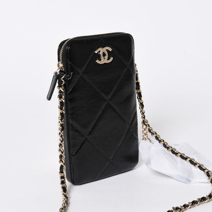 Chanel Chain Shoulder Shiny Patent Leather Quilted CC Logo Phone Case — view 4