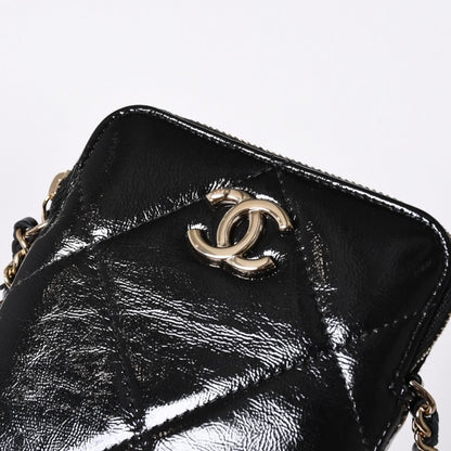 Chanel Chain Shoulder Shiny Patent Leather Quilted CC Logo Phone Case — view 6