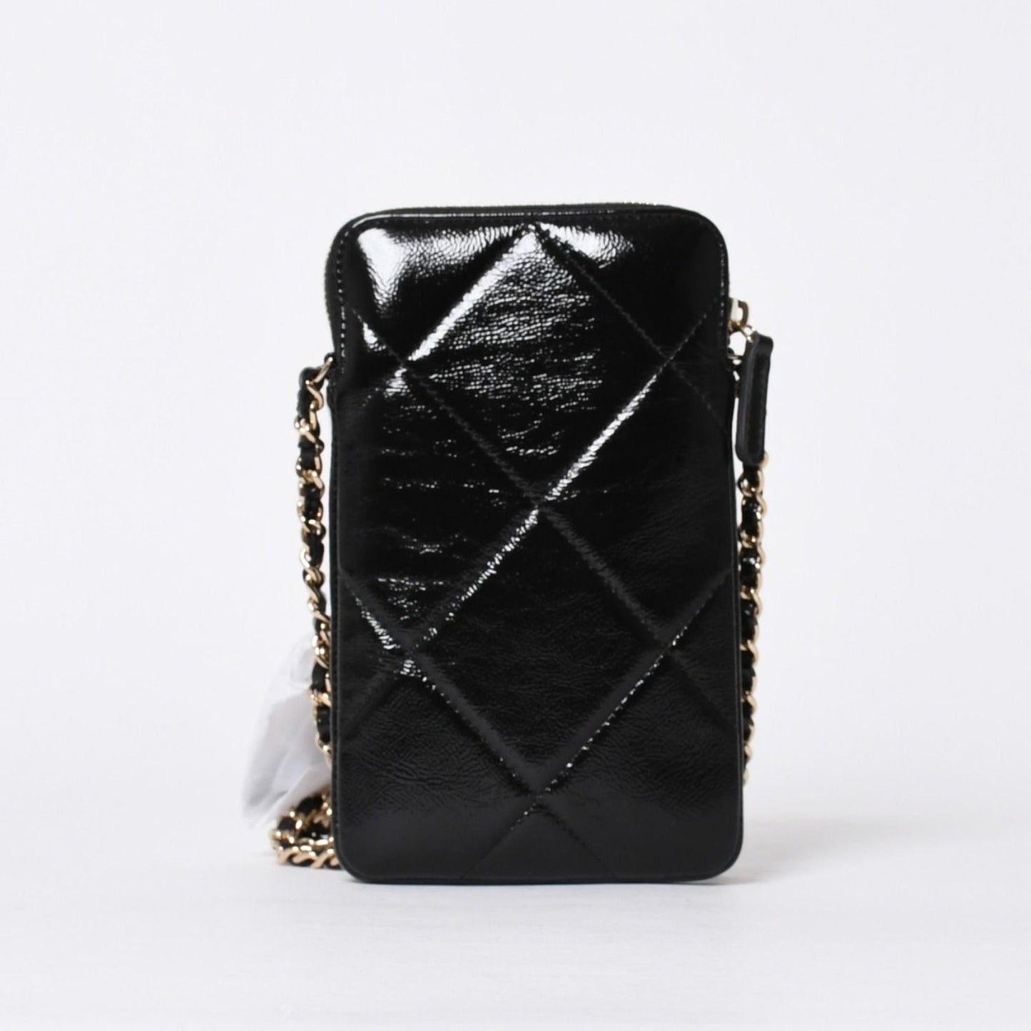 Chanel Chain Shoulder Shiny Patent Leather Quilted CC Logo Phone Case — view 3