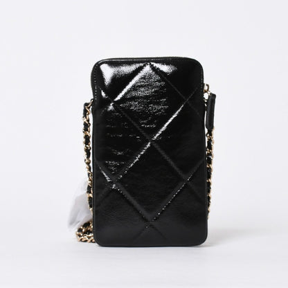 Chanel Chain Shoulder Shiny Patent Leather Quilted CC Logo Phone Case — view 3