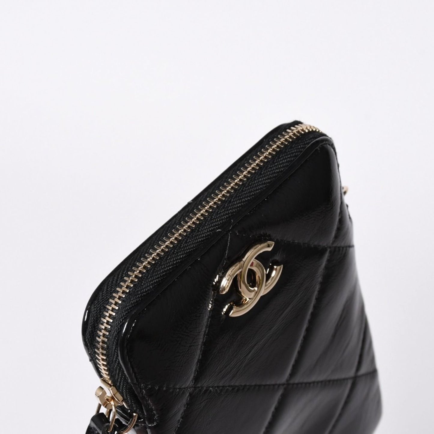 Chanel Chain Shoulder Shiny Patent Leather Quilted CC Logo Phone Case — view 7
