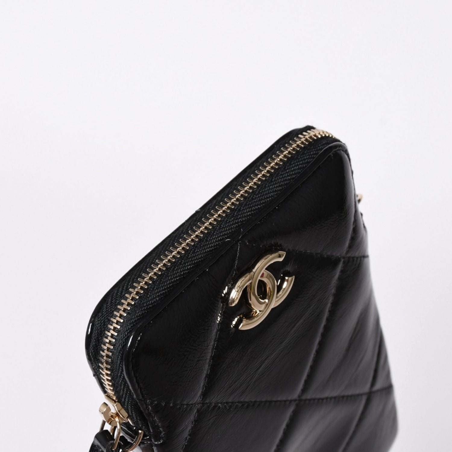 Chanel Chain Shoulder Shiny Patent Leather Quilted CC Logo Phone Case — view 7