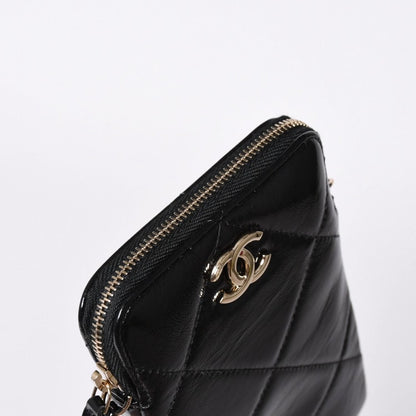 Chanel Chain Shoulder Shiny Patent Leather Quilted CC Logo Phone Case — view 7