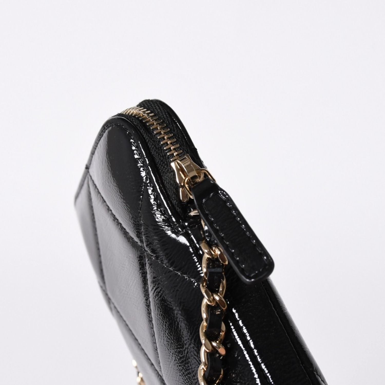 Chanel Chain Shoulder Shiny Patent Leather Quilted CC Logo Phone Case — view 5