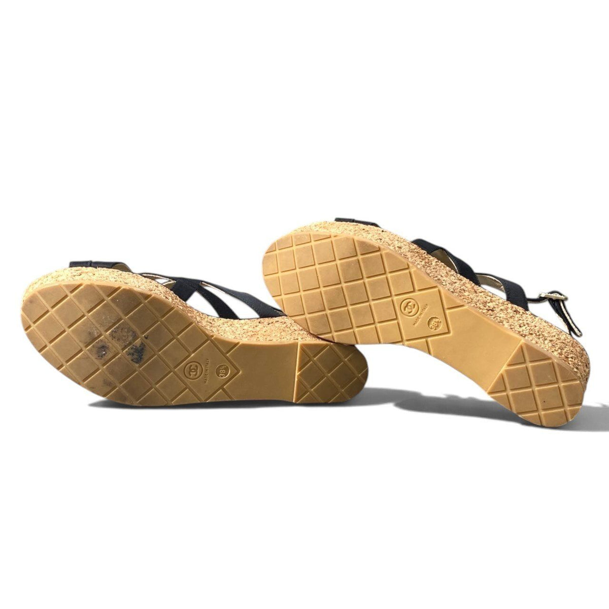 Chanel Cork Wedge Sole Sandals CC Logo Navy — view 8