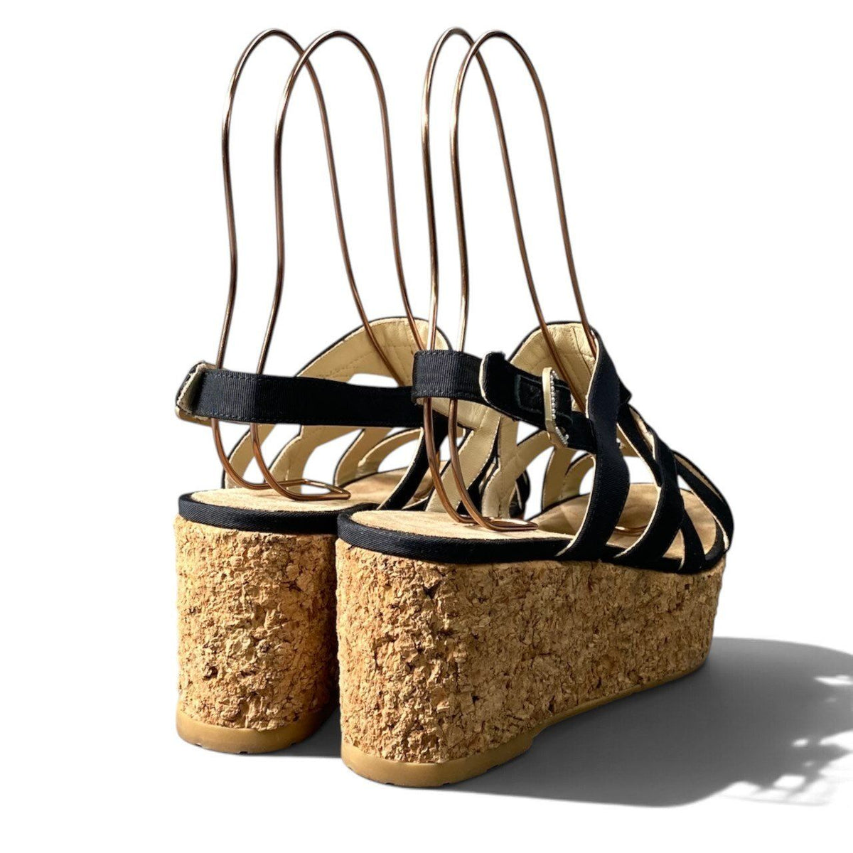 Chanel Cork Wedge Sole Sandals CC Logo Navy — view 4