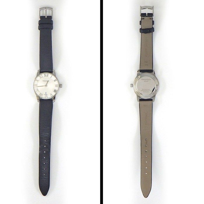 Tiffany & Co Watch Atlas Silver Dial Roman Index Leather Strap SS Quartz Analog — view 3