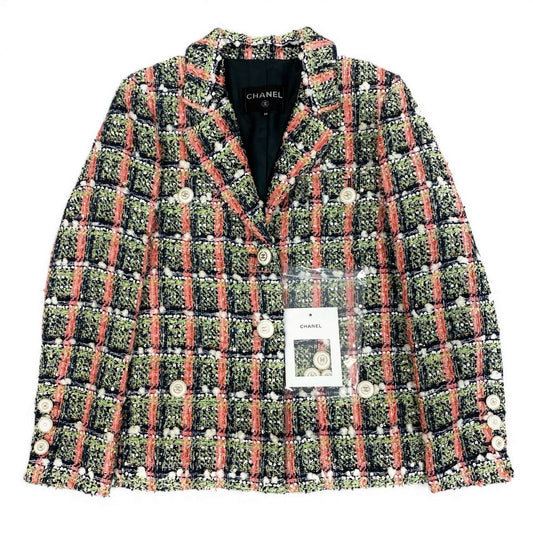Chanel Line Sequin Mix Jacket CC Logo Button Multicolor