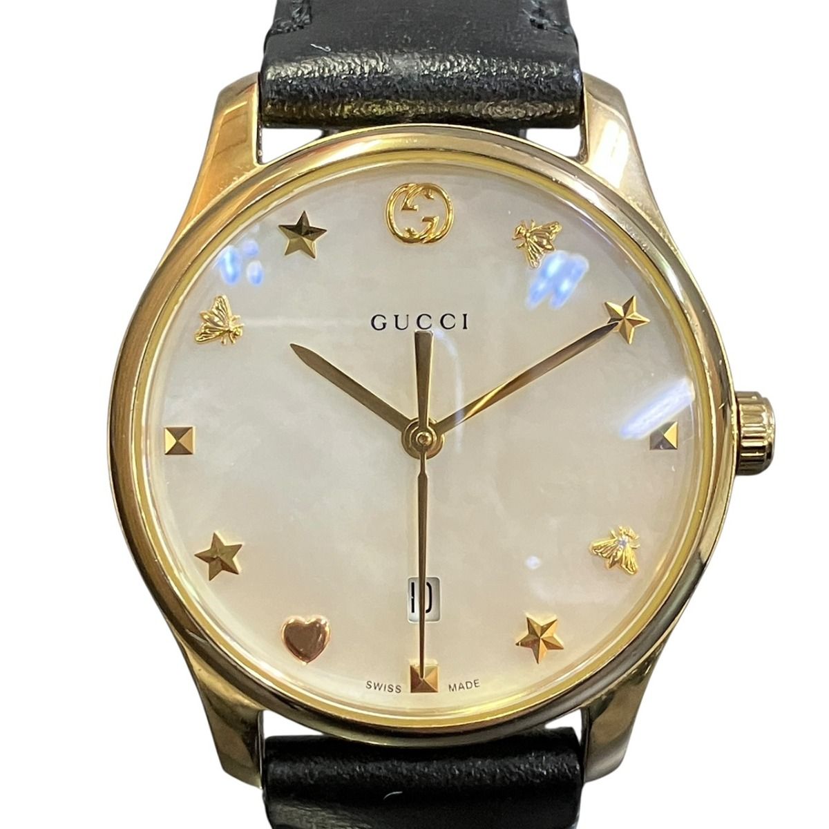 Gucci Mother of Pearl Watch Leather Quartz Dial 126.5