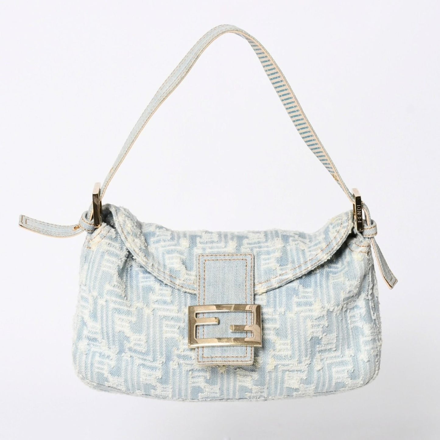 Fendi Mamma Baguette Shoulder Bag Light Blue White Silver