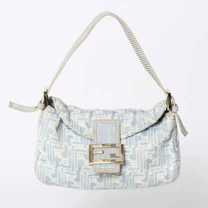 Fendi Mamma Baguette Shoulder Bag Light Blue White Silver