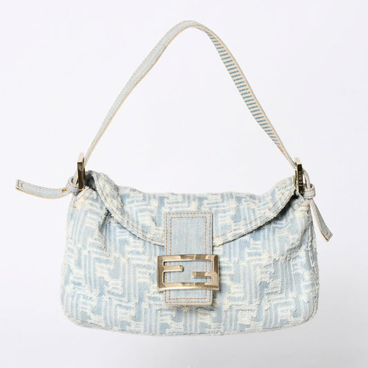Fendi Mamma Baguette Shoulder Bag Light Blue White Silver