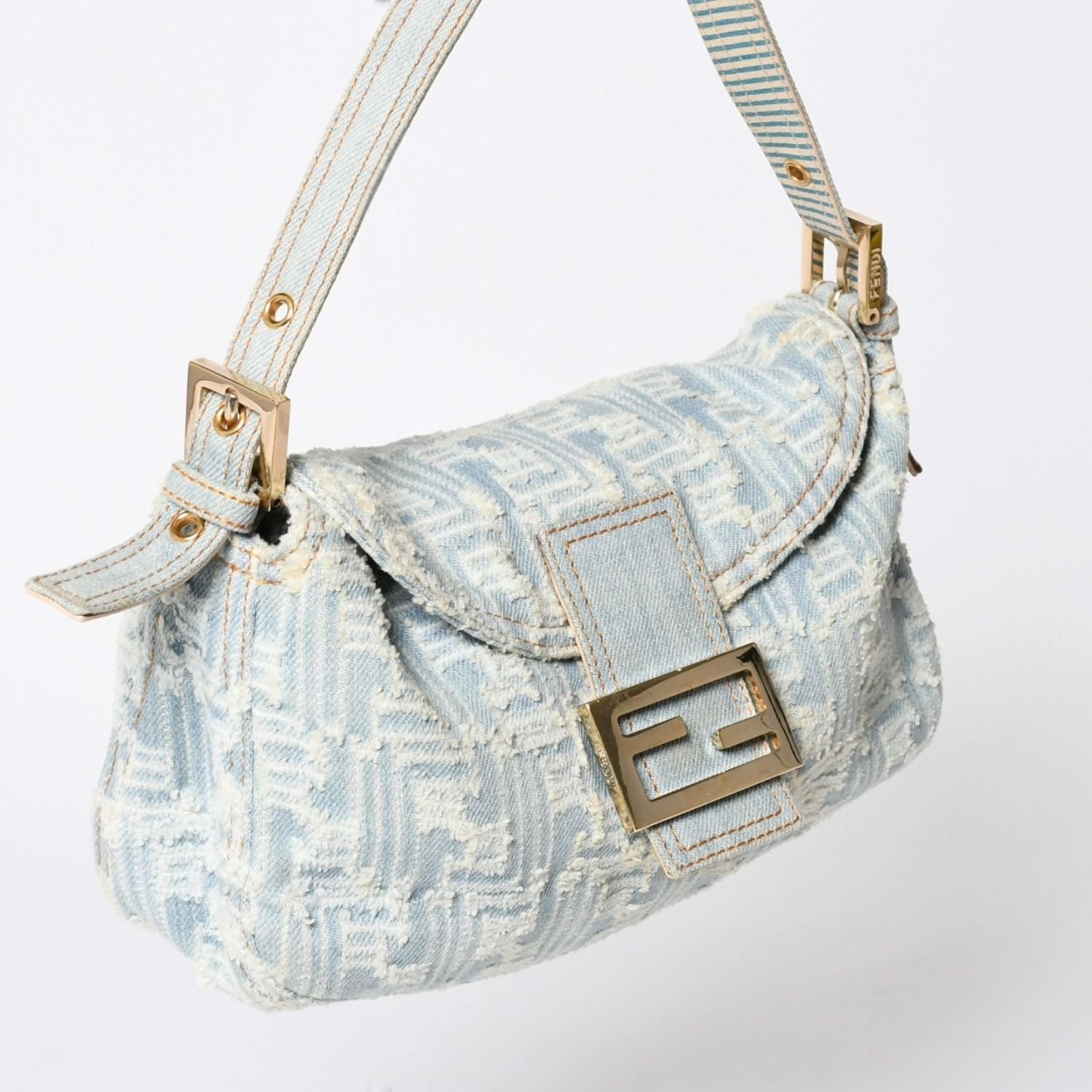 Fendi Mamma Baguette Shoulder Bag Light Blue White Silver — view 3