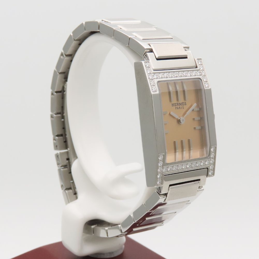 Hermes Watch Tandem TA 1.230 Stainless Steel Diamond Silver Dial Orange Bezel — view 4
