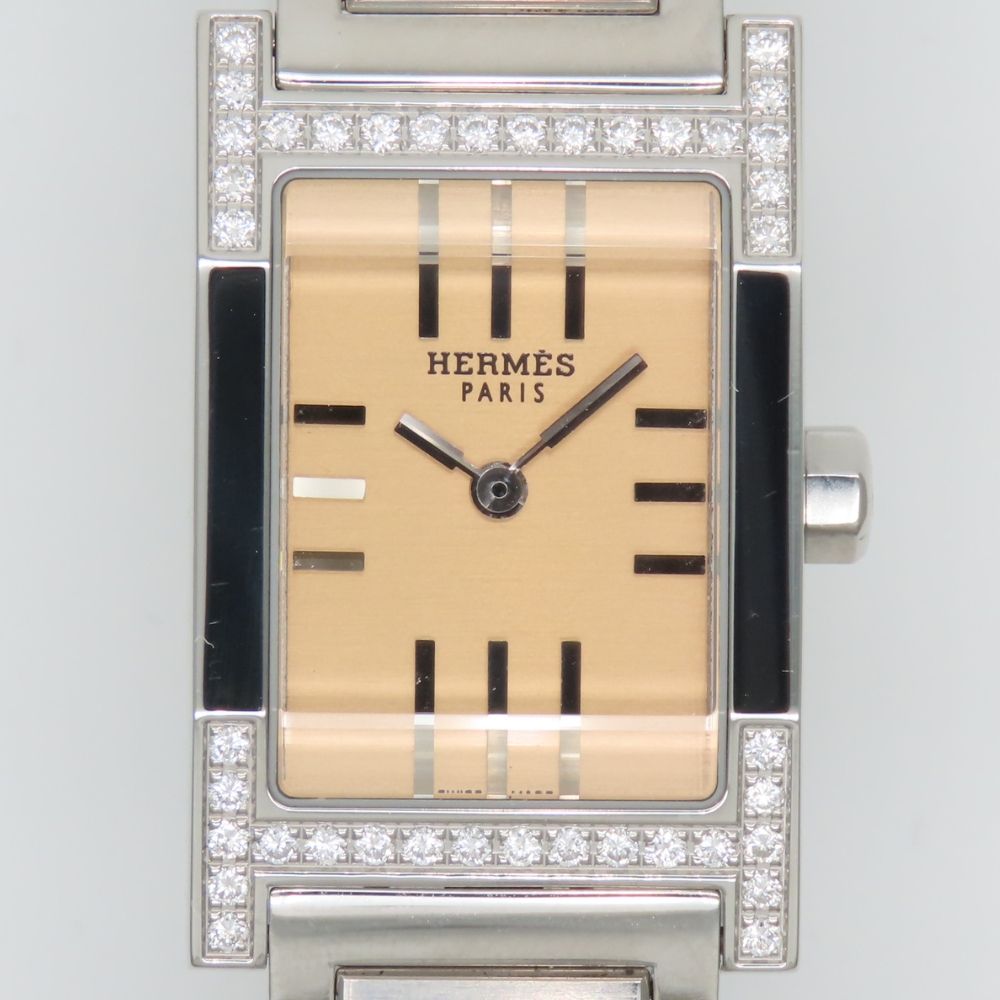 Hermes Watch Tandem TA 1.230 Stainless Steel Diamond Silver Dial Orange Bezel — view 2