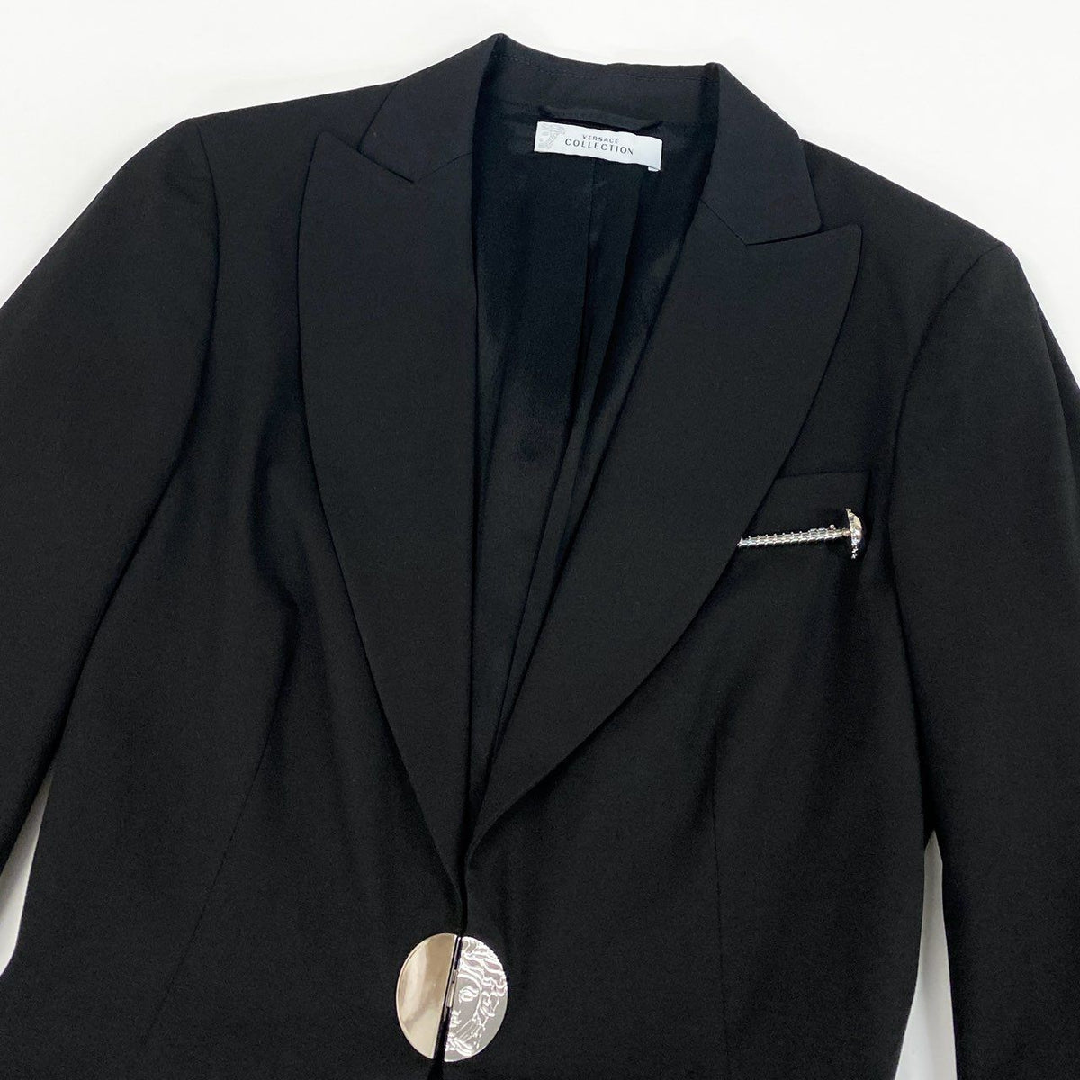 Versace Elastic Stretch Logo Plate Polyester Rayon Polyurethane Tailored Jacket — view 5