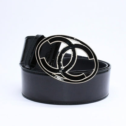Chanel CC Logo Buckle Leather Belt 04 Metal Frame Black