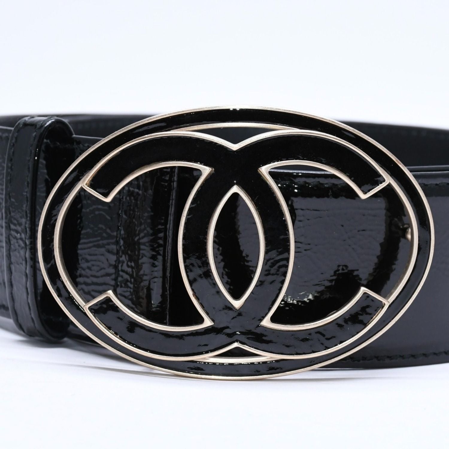 Chanel CC Logo Buckle Leather Belt 04 Metal Frame Black — view 2