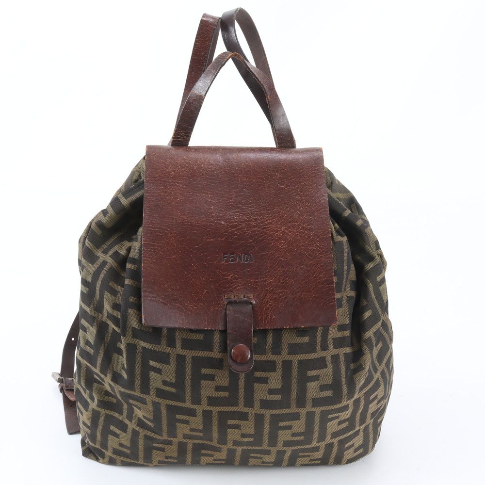 Fendi Zucca 71 Leather Backpack Shoulder Bag Brown