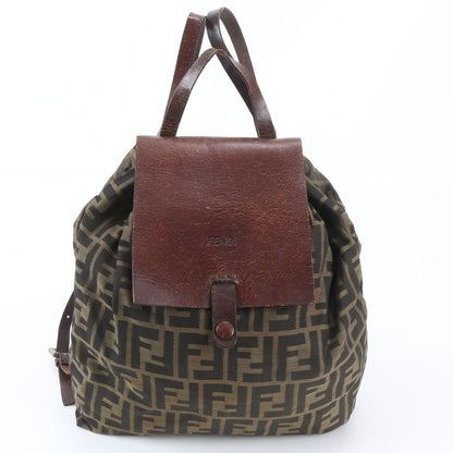 Fendi Zucca 71 Leather Backpack Shoulder Bag Brown