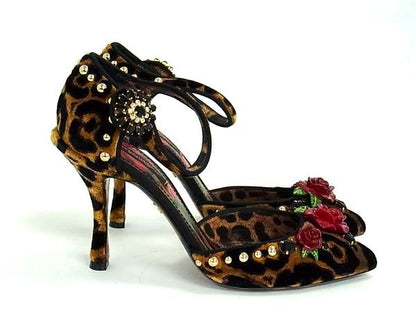 Dolce & Gabbana Rose Applique Leopard Velour Shoes Brown — view 2