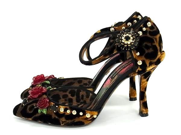 Dolce & Gabbana Rose Applique Leopard Velour Shoes Brown — view 3
