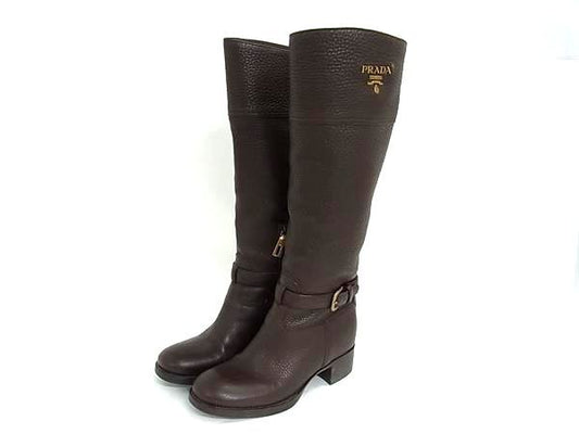 Prada Leather Long Shoes Brown