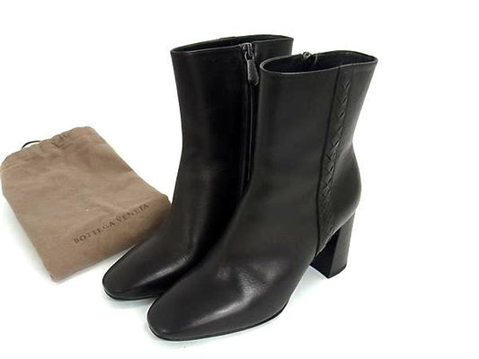 Bottega Veneta Intrecciato Leather Short Boots Shoes Black
