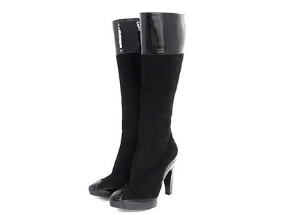 Balenciaga Suede Patent Long Boots Heels Shoes Black