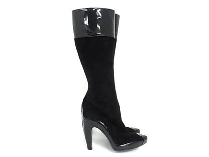 Balenciaga Suede Patent Long Boots Heels Shoes Black — view 2