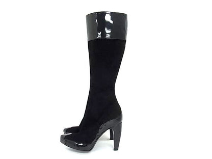 Balenciaga Suede Patent Long Boots Heels Shoes Black — view 3
