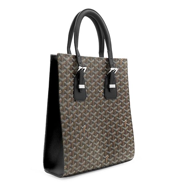 Goyard Tote Bag Comor PM Canvas Leather Black Silver Brown Vertical Herringbone — view 2