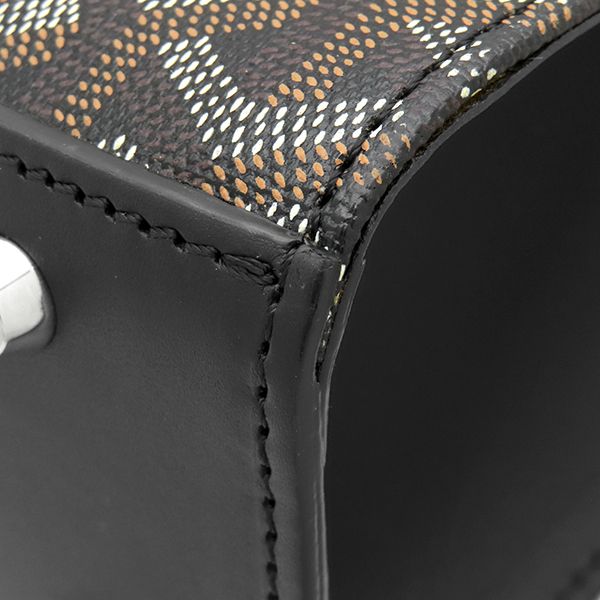 Goyard Tote Bag Comor PM Canvas Leather Black Silver Brown Vertical Herringbone — view 4